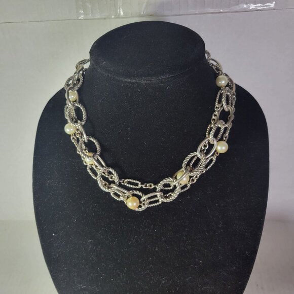 Premier Design Silver-Tone Chain  Faux Pearls Elegant  Necklace & Bracelet Set - Picture 2 of 6